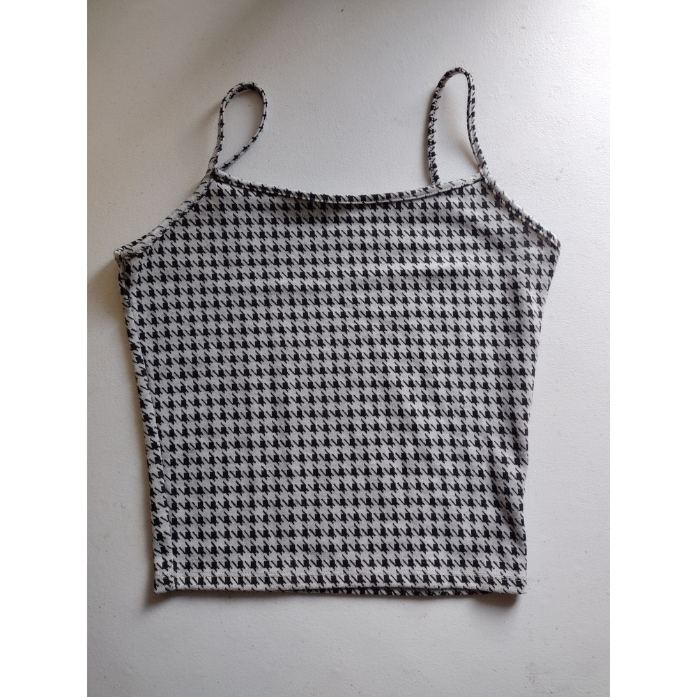 Haley & Jane Houndstooth Crop‎ Top Black & White Spaghetti Strap Medium